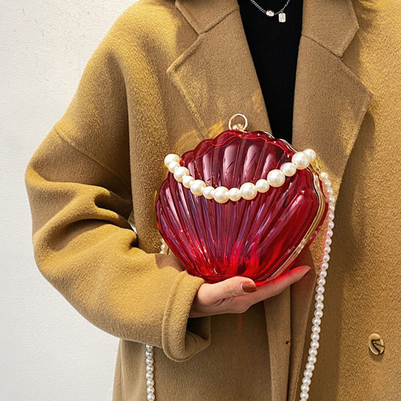 Acrylic Shell Pearl Strap Clutch Bag