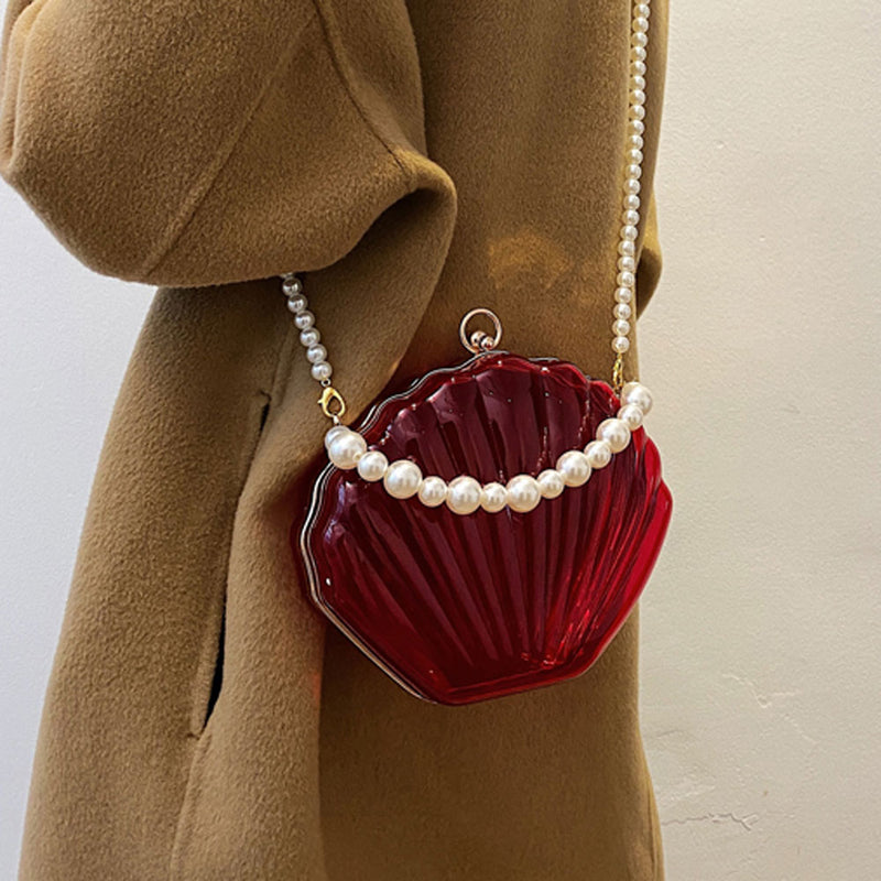 Acrylic Shell Pearl Strap Clutch Bag